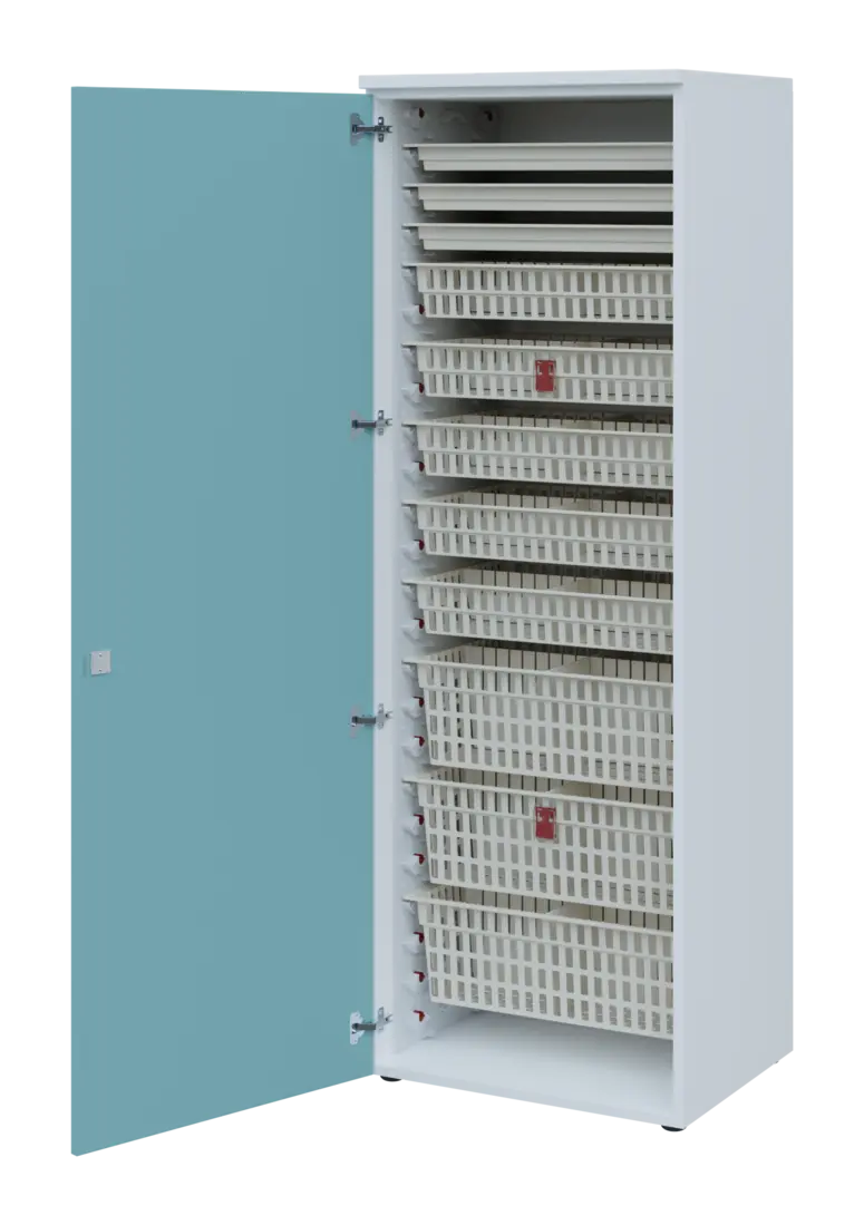 EUROMEDICA D - 66 ABS skříň léková boxová, 1-dveřová, levá, 1950x660x535, korpus bílý, dvířka obloha
